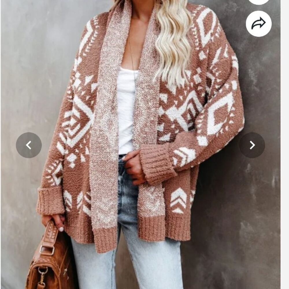 VICI Cozy Geometric Pattern Shawl Collar Cardigan Sweater Oversized!